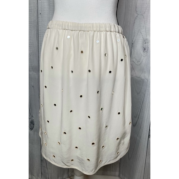 Club Monaco Silk Embellished Mini Skirt Mirrors Pull-On Ivory Sz 6 - Picture 6 of 8